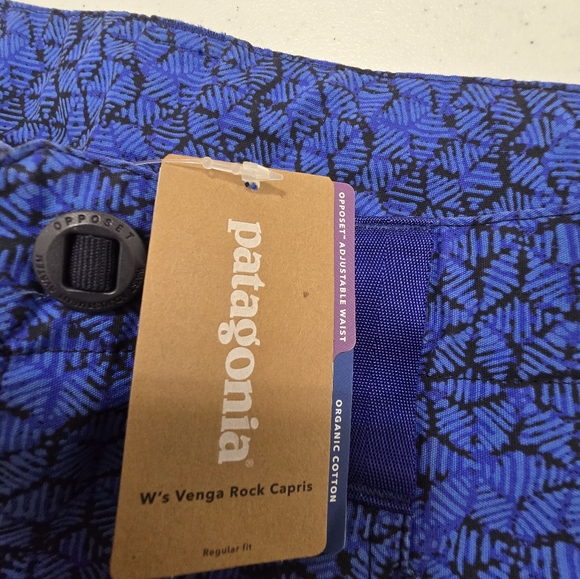 Patagonia Women's Venga Rock Capris Outdoor Blue Hex Batik Cotton Pants Size 10 - Picture 10 of 14